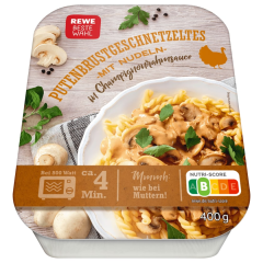 REWE Beste Wahl Putengeschnetzeltes mit Nudeln in Champingnonrahmsauce