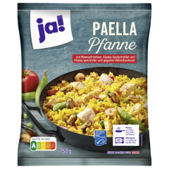 ja! Paella Pfanne mit Meeresfrüchten, Seelachsfilet und Hähnchenbrust