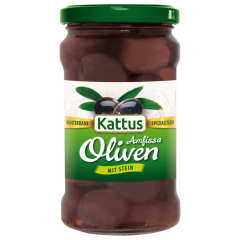 Kattus Schwarze Amfissa Oliven mit Stein