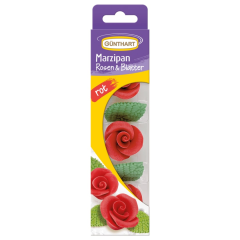 Günthart Back & Decor Marzipan-Rosen rot mit Blättern