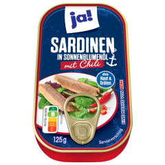 ja! Sardinen in Sonnenblumenöl mit Chili ohne Haut und ohne Gräten