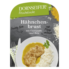 Dornseifer Hähnchenbrust mit Currysauce und Reis