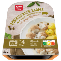 REWE Beste Wahl Königsberger Klopse mit Salzkartoffeln mit cremiger Kapernsauce